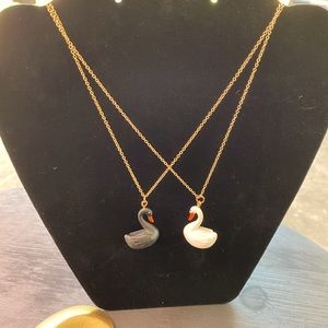 Best friend/sister necklace set black/white swans on 18” adjustable gold chain.